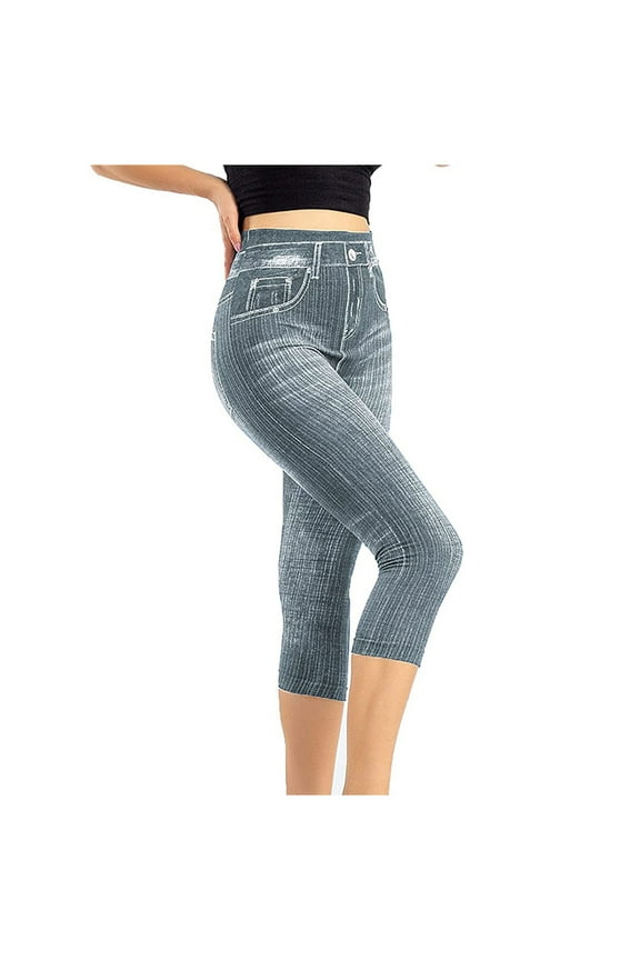 Denim Jeans Cropped Leggings Summer Fashion Women's Pants High Waist Push Up Skinny Leggins Party Fitness Tights Clothing Grey Xxl