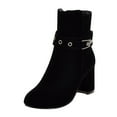 thumbnail image 1 of CBGELRT Dress Boots for Women Fashion Suede Belt Buckle Decor Ankle Booties Side Zipper Thick High Heel Womens Shoes, 37 Black, 1 of 7