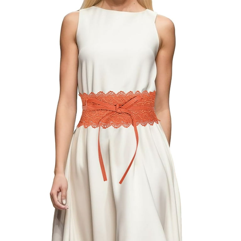 CBGELRT Elastic Belts for Women Lace Bandage Tie Wide Waist Cinch Belt for  Dresses Shirts Pants Ladies Elegant Bow Waistband, Orange