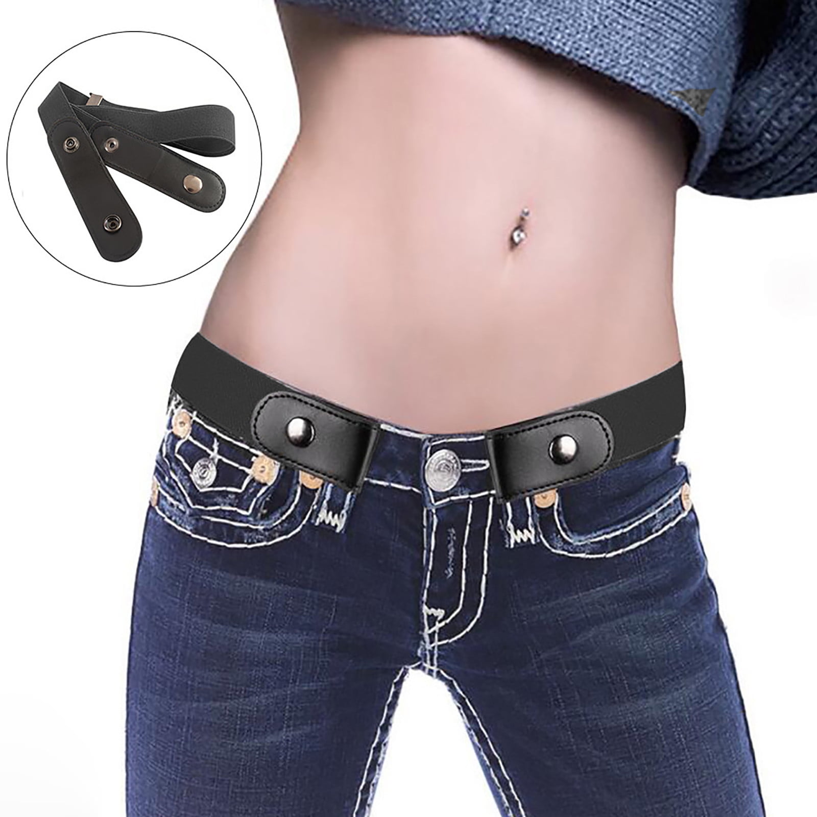 Invisible Elastic Belt Women's Strap Belt With Flat Buckle For Jeans Pants Dresses Waistband Khaki