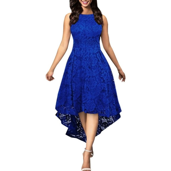 CBGELRT Elegant Floral Lace Formal Dresses for Women Wedding Guest Solid Sleeveless Midi Dress Irregular High Waist Party Prom Dresses Xxl Blue