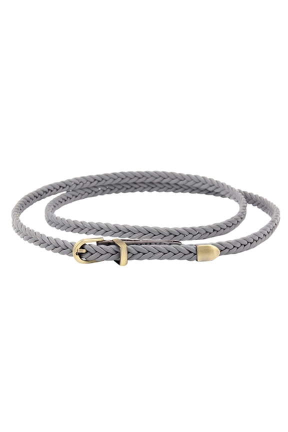 Women's Braided Belt Vintage Pin Buckle Skinny Leather Belts for Dress Pants Shirt Adjustable Stretch Waistband Thin Belts, Grey