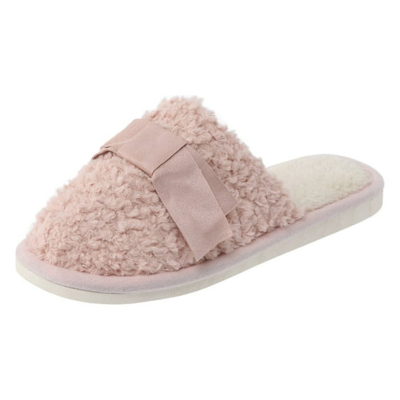 CBGELRT House Slippers for Women Indoor Bedroom Fuzzy Slipper Cute Bowknot Slip-on Non Skid Slides Winter Couples Shoes Pink Size 39