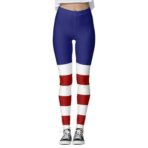 CBGELRT Independence Day Star Print Leggings Sportswear Gym Women's Pants Workout Fitness Running Leggins High Waist Push up Jeggings Dark Blue L