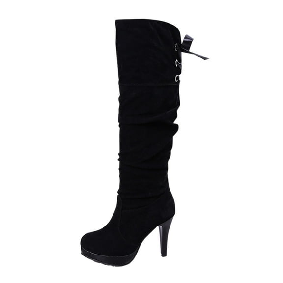 CBGELRT Knee High Boots for Women Fashion Suede Back Lace Up Stretch Boots Pointed Toe Thin High Heels Pull on Tall Boots Womens Shoes 38