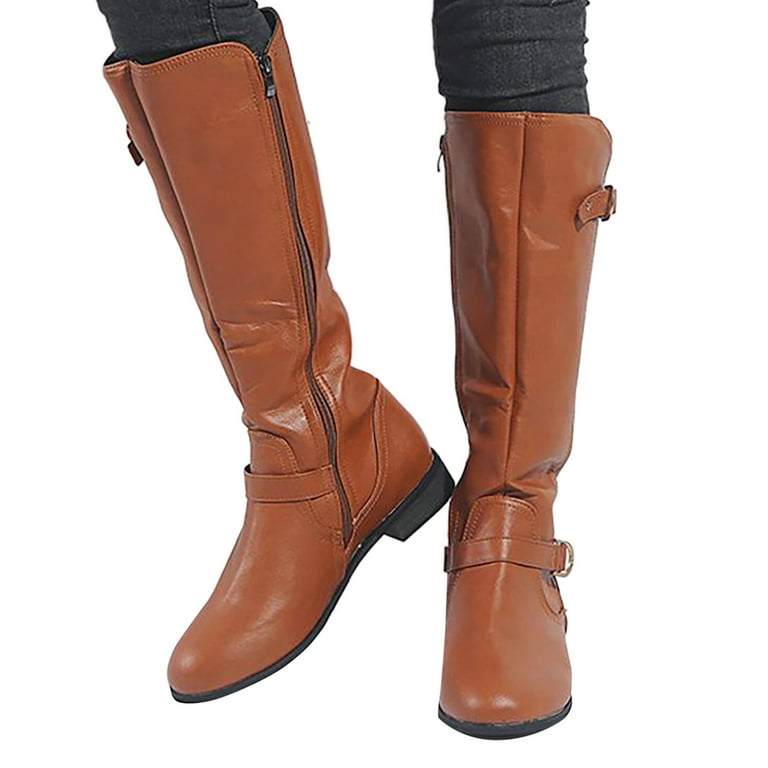 CBGELRT Knee High Boots for Women Large Size Heel Leather