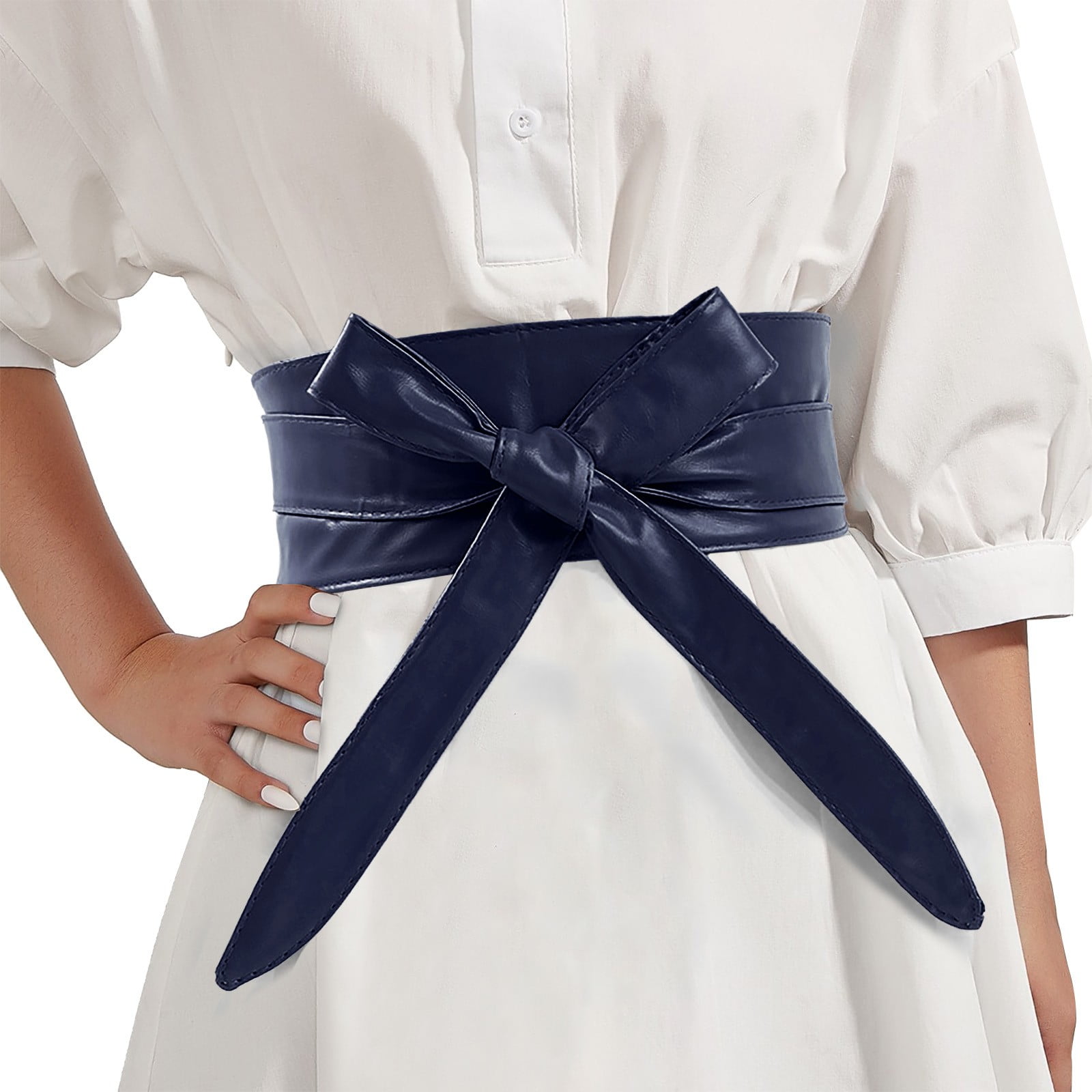 Stylish Pu Leather Obi Belts Elegant Bowknot Wide Waist Belt Dress