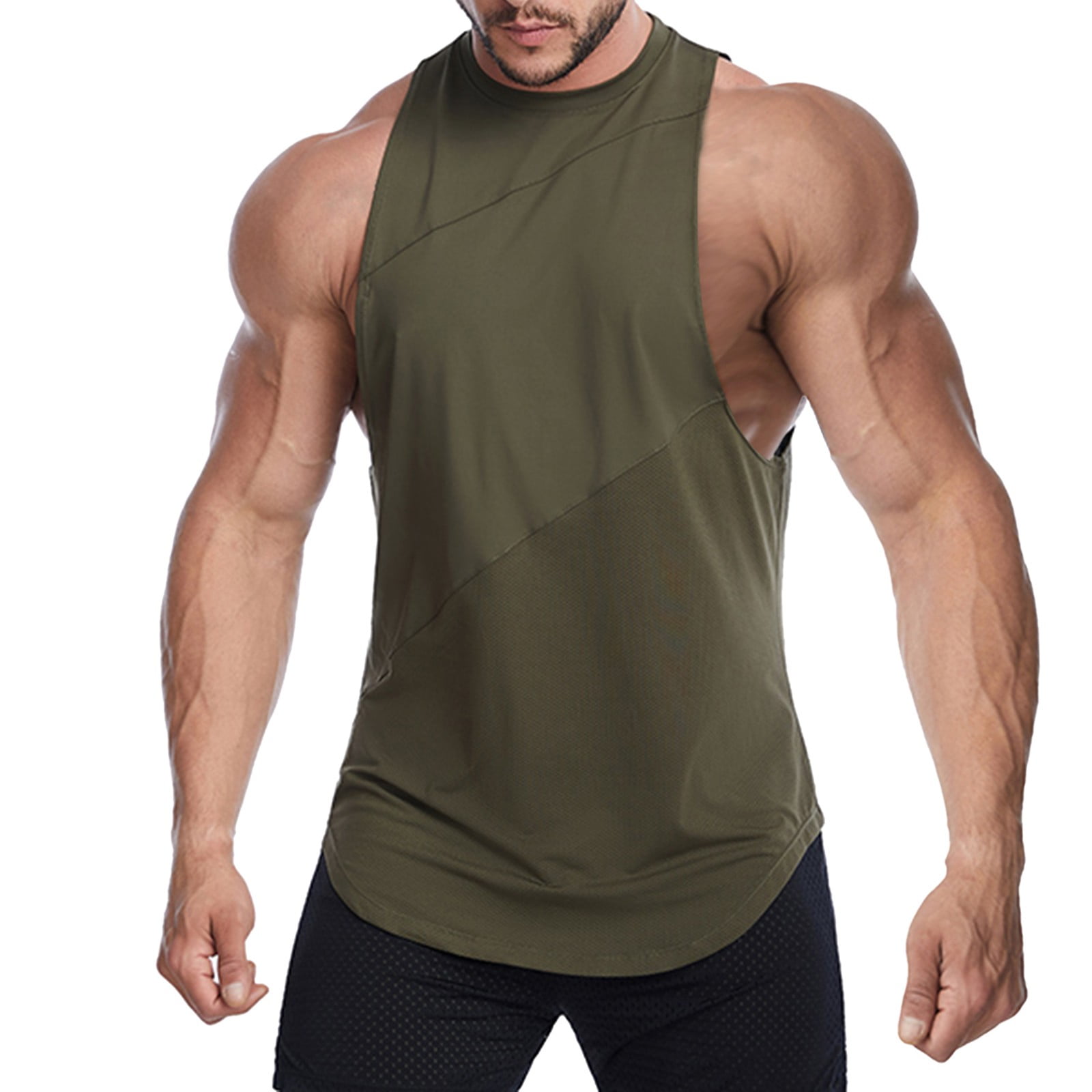 CBGELRT Casual Sport Gym T-Shirts Men's Ice Silk Vest Fitness Wide Shoulder  Running Sports Seamless Quick Drying Inside and Outside Wear Summer Youth.  Mens Gym Clothes L 