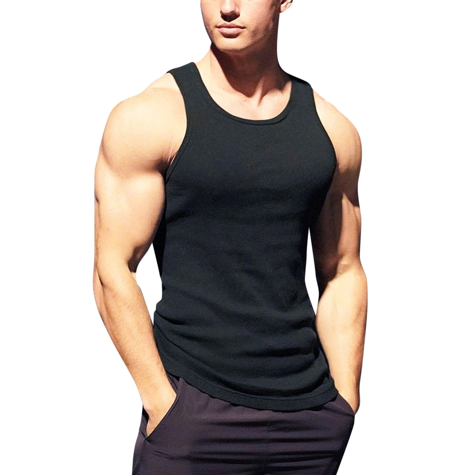 Men V-Neck Muscle Tank Top Vest Tee Solid Sleeveless Casual T-Shirt  Bodybuilding