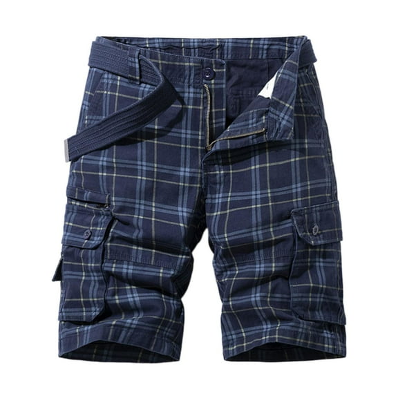 CBGELRT Mens Cargo Shorts with Multi Pockets Relaxed fit Fashionable Plaid Printed Work Shorts Summer Casual Capris Big Men's Outdoor Shorts Blue 31