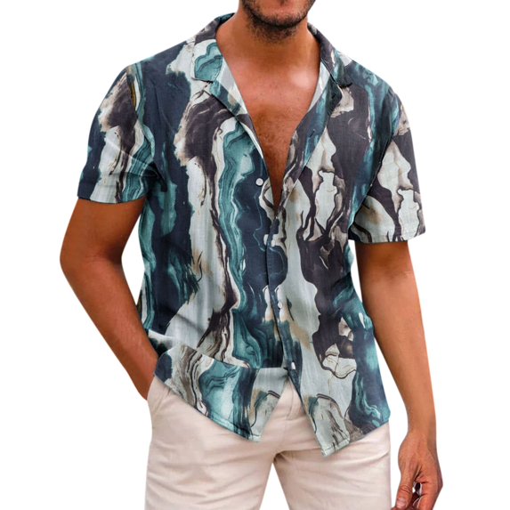 CBGELRT Mens Shirts Casual Long Sleeve Tee Shirts for Men Button Down Summer Printed Casual Short Sleeves Lapel Shirt Blue xxl