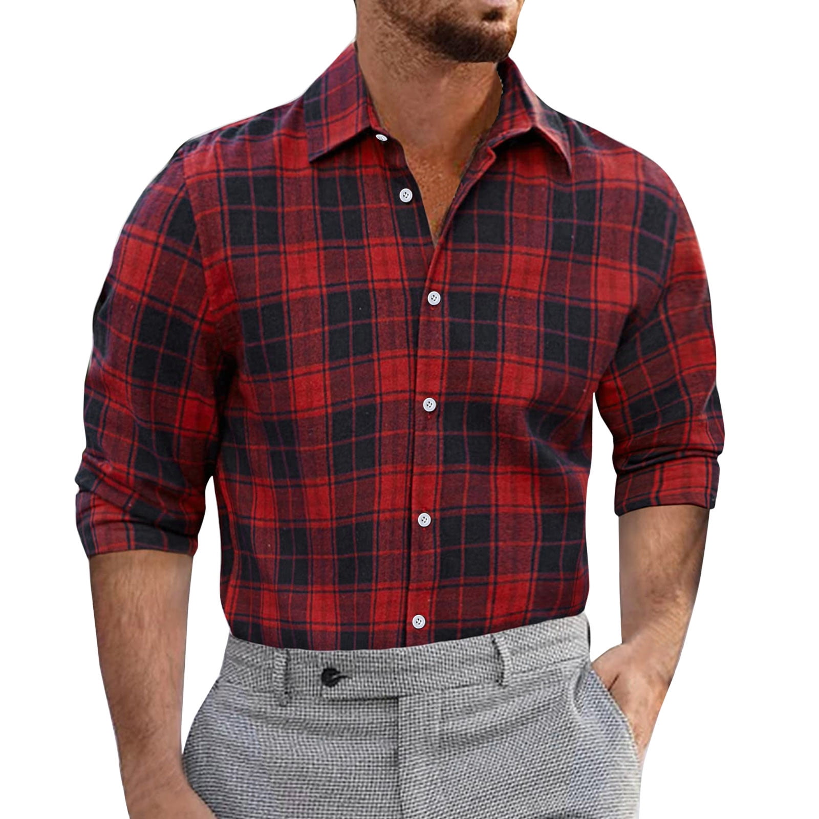 ONTNO Fashion Casual and Comfortable Lapel Plaid Autumn Cotton Ground Plaid  Shirt Wear Slim Long Sleeve Men's Shirt M-3XL 