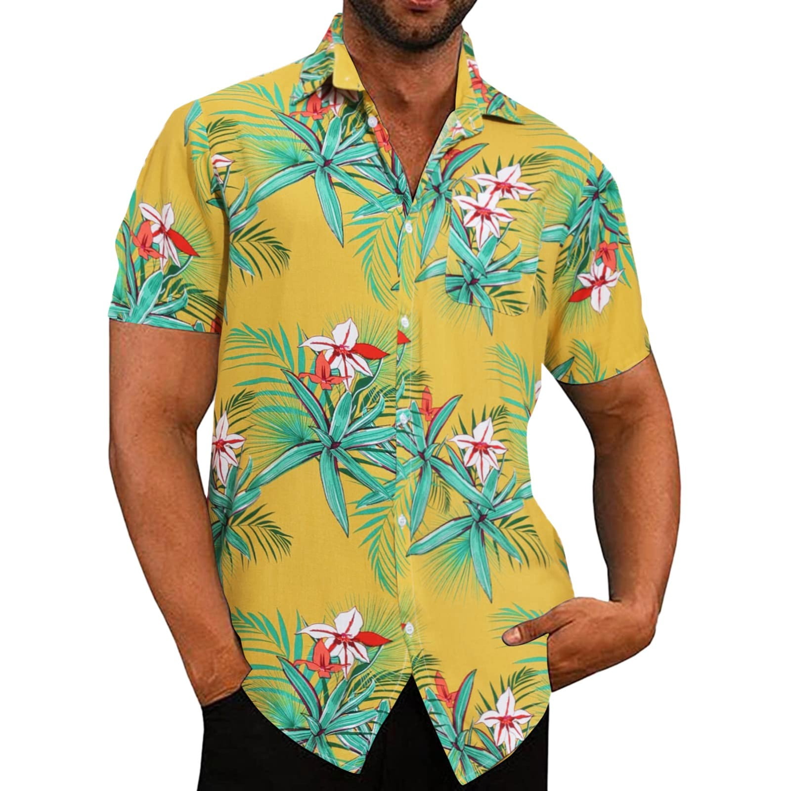 Mens yellow cheap hawaiian shirt