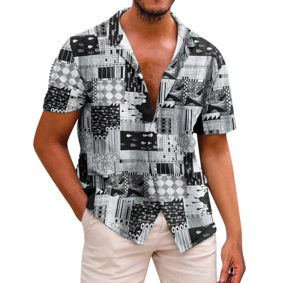 CBGELRT Mens Shirts Summer Shirt for Men Button down Summer Printed Casual Short Sleeves Lapel Shirt Black L