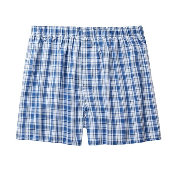 CBGELRT Mens Underwear Cotton Boxer Double Layer Light Beach Pants Fashion Plaid Loose Fit Shorts Sleepwear Briefs Blue M