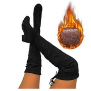 CBGELRT Over the Knee Boots for Women Winter Warm Plush Lace-up Thigh High Boots Comfort Heels Suede Pull on Tall Boots, 39