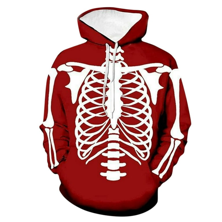 CBGELRT Oversized Hoodies for Men Skeleton 3D Digital Print Hooded