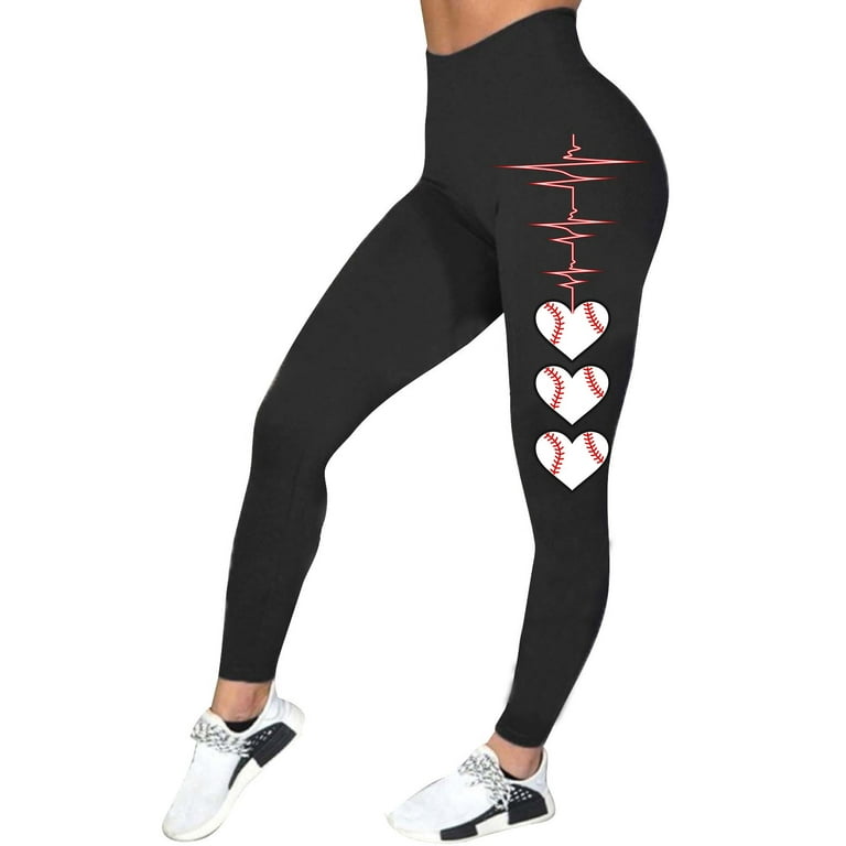 CBGELRT Push up Sporty Leggings for Women Fashion Love Heart Ball Print  Fitness Legging High Waist Workout Running Jegging Women's Pants White Xxl