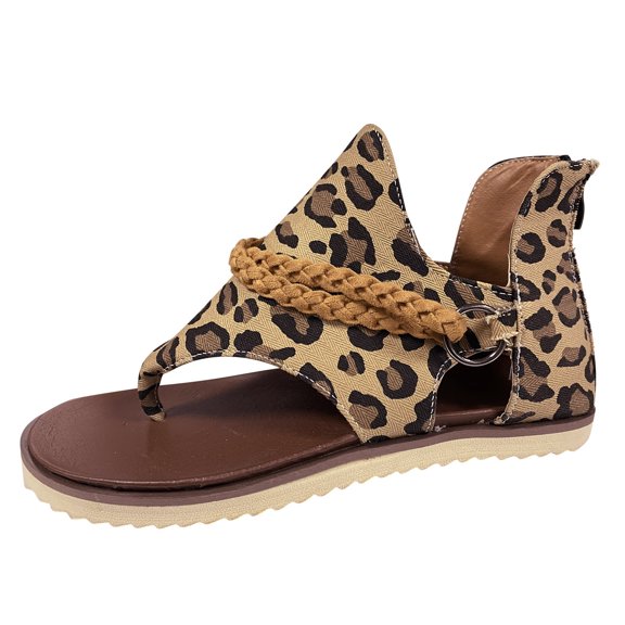 CBGELRT Sandles Clog Sandals for Women Size 11 Fashion Leopard Print Canvas Clip Toe Zipper Casual Flat Sandals Beach Sandals