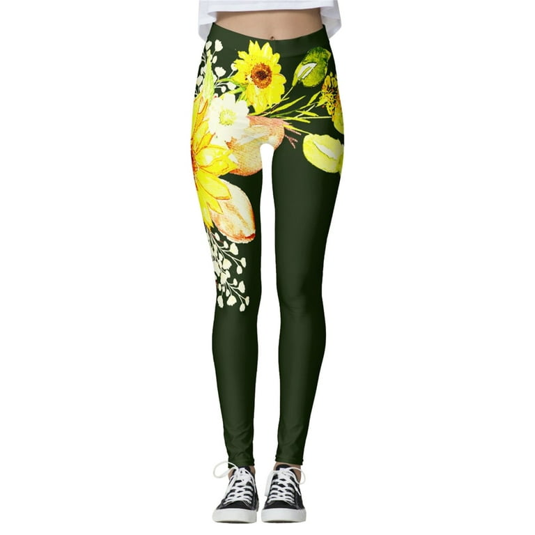 CBGELRT Sunflower Print Sports Tights Leggings for Women High Waist Push up  Seamless Legging Workout Fitness Running Leggins Pants Orange Xl