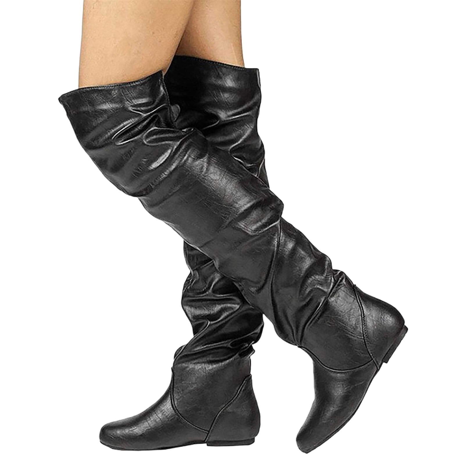 CBGELRT Thigh High Boots for Women Stylish Classic Round Toe Low Heel Western Boots Leather Pull on Over the Knee Boots Womens Shoes 39 Walmart