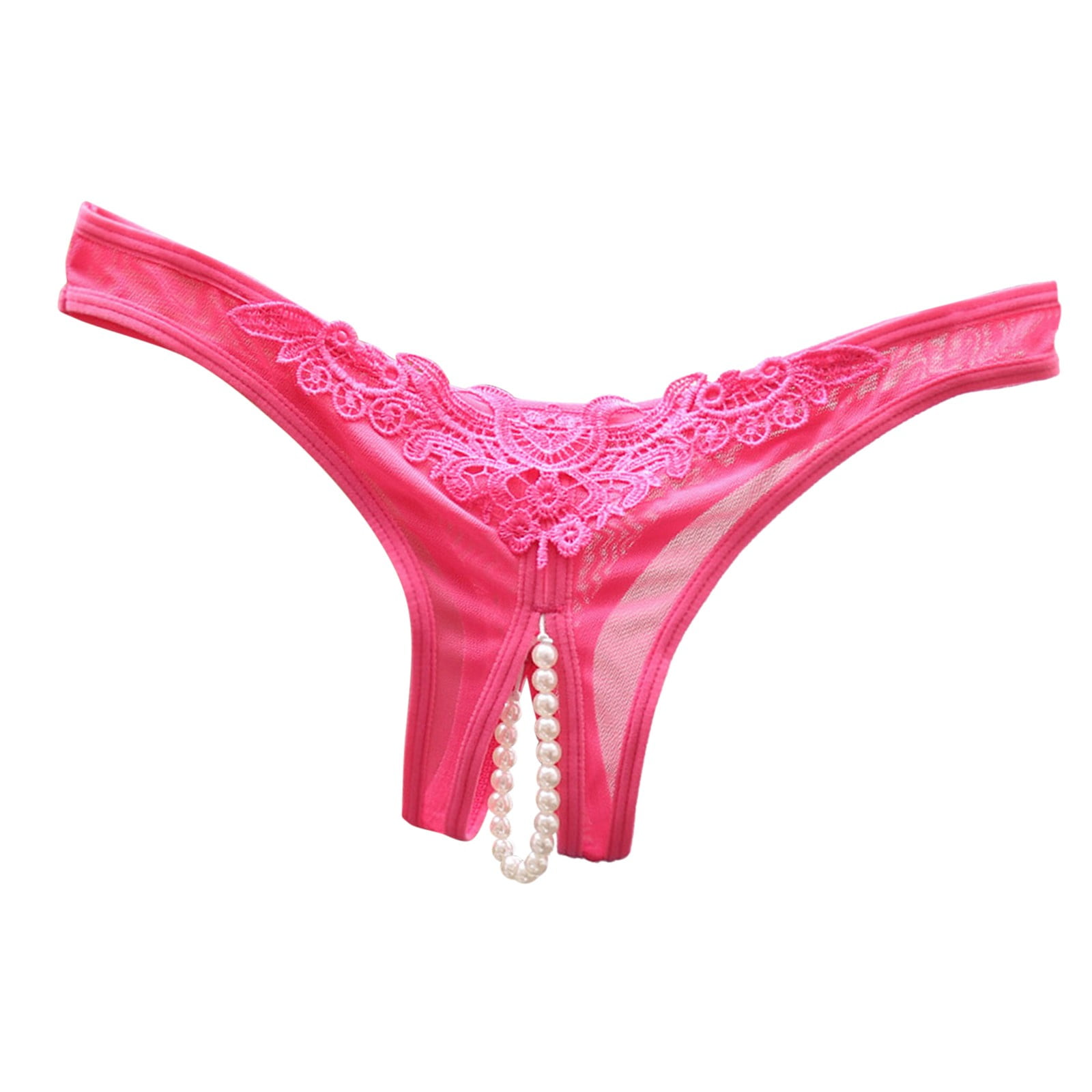 CBGELRT Underwear Women Transparent Women's Panties Cute Bow Pearl Briefs  Female Lace Underwear Thongs Lingerie Panty Hot Pink One Size