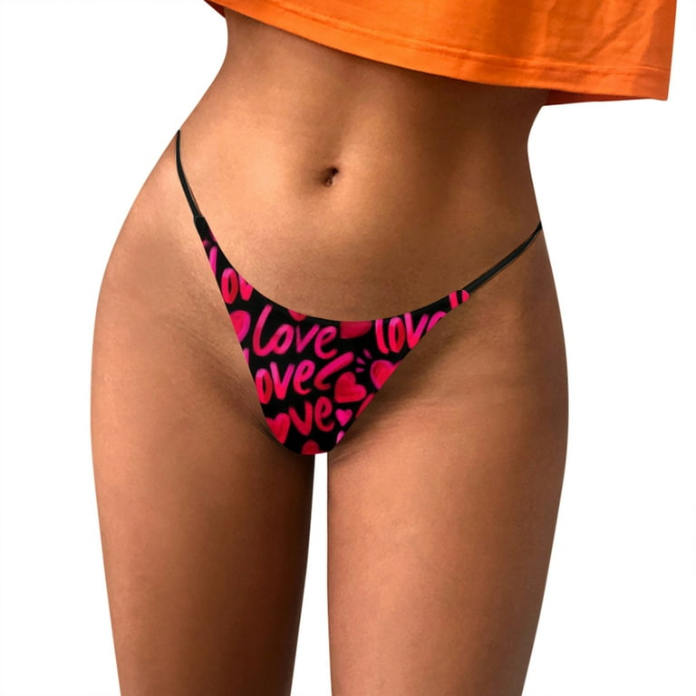CBGELRT Underwear Women Valentine's Day Heart Print Women's Panties Low  Rise Thong Bikini Breathable Seamless Cotton Brief T-back Lingerie Hot Pink  M