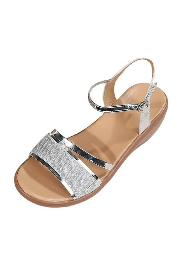 Wedge Sandals for Women Wide Width Casual Summer Beach Shoes Dressy Platform Sandal Slippers Silver 41