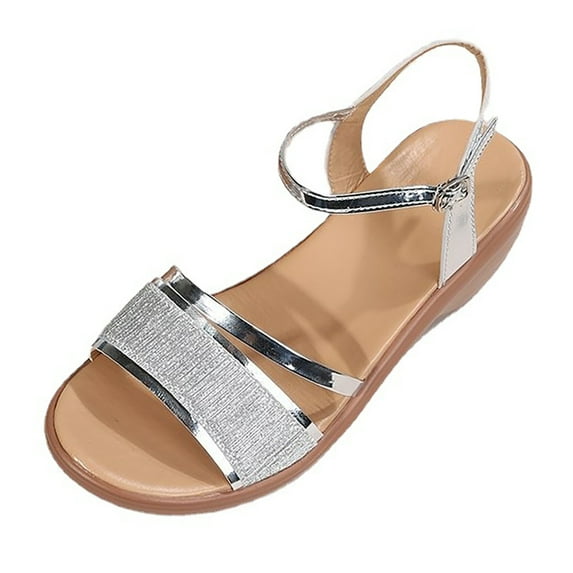 CBGELRT Wedge Sandals for Women Wide Width Casual Summer Beach Shoes Dressy Platform Sandal Slippers Silver 42