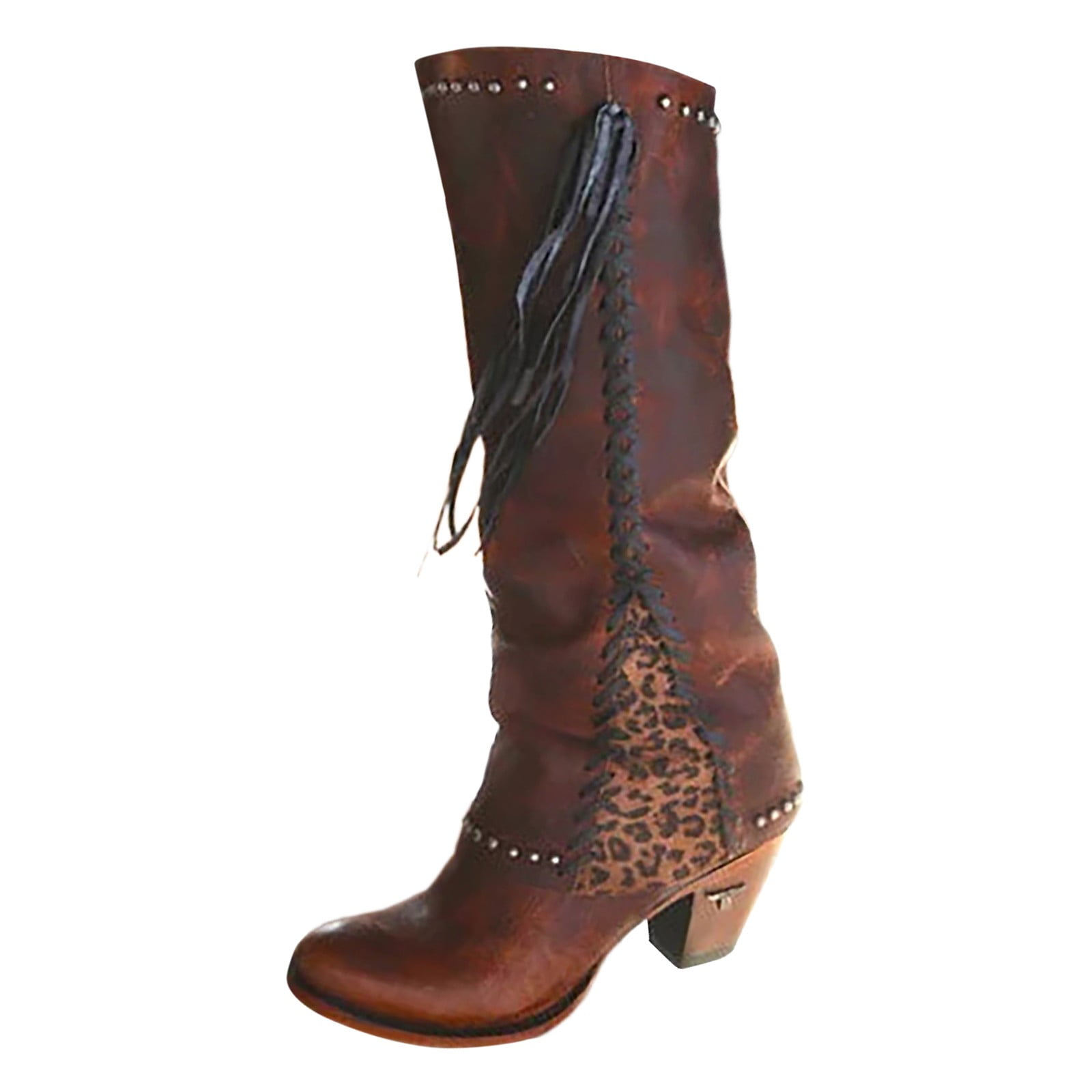 CBGELRT Western Cowgirl Boots for Women Knee High Pleated Suede Long ...