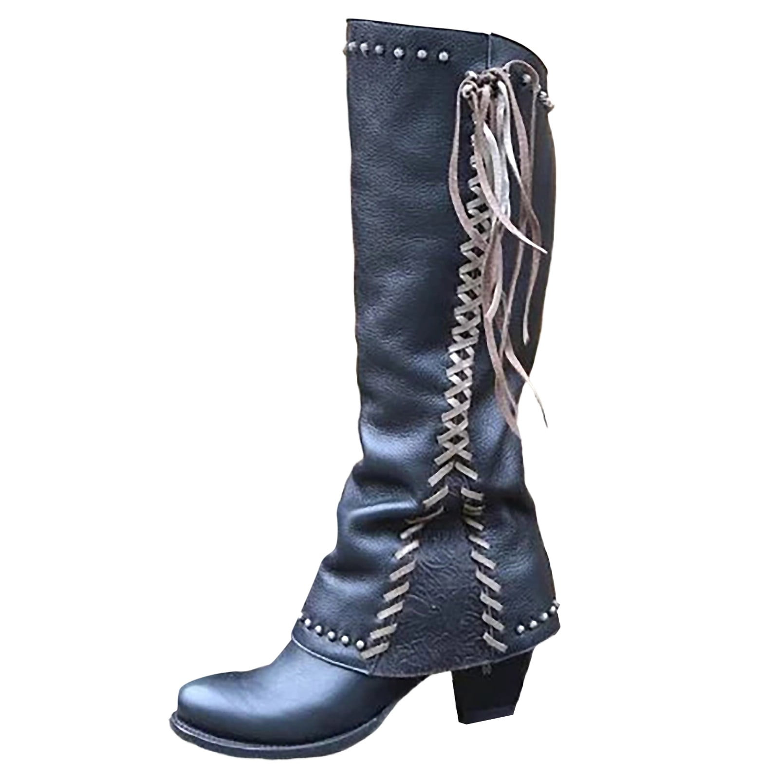 CBGELRT Western Cowgirl Boots for Women Knee High Pleated Suede Long ...