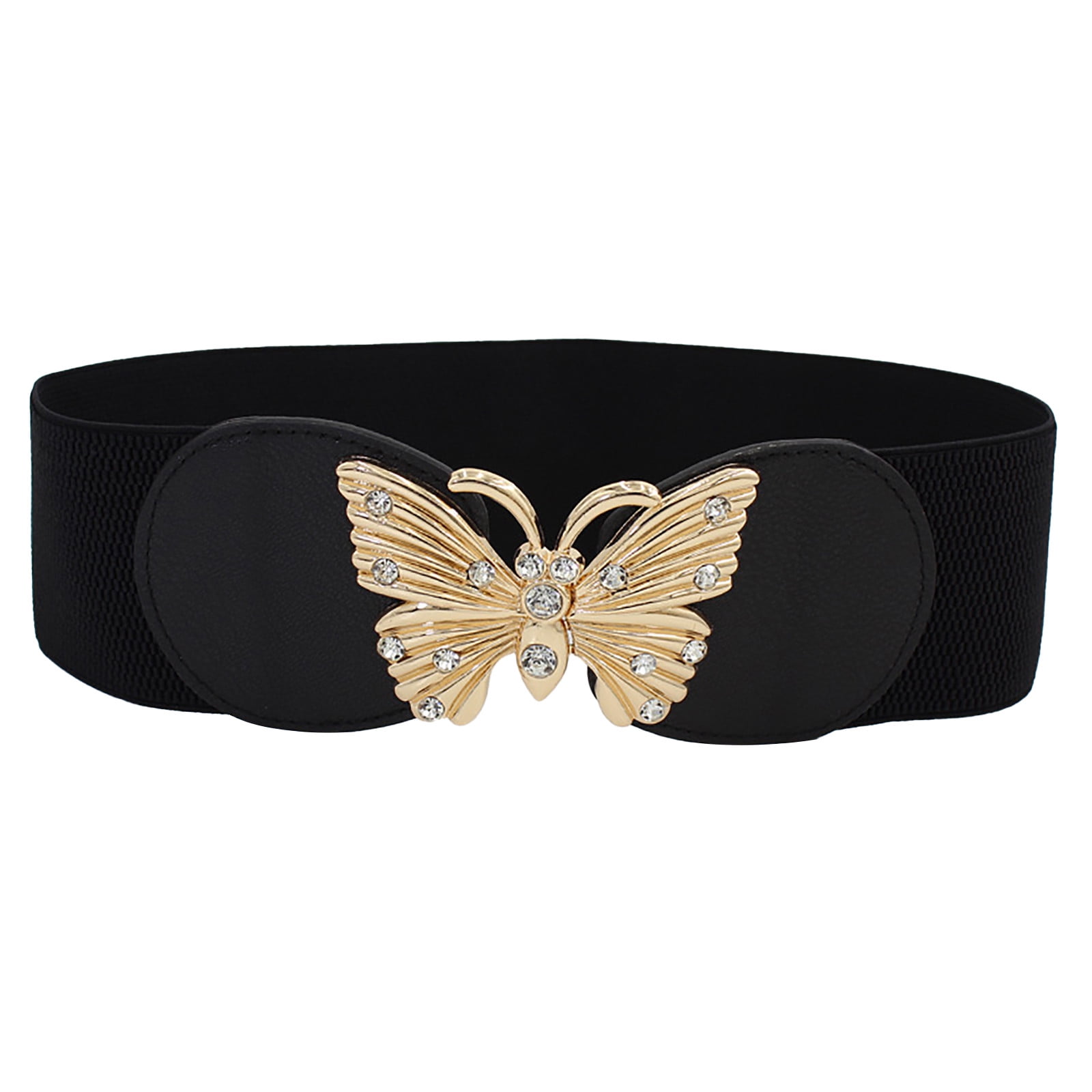 Women\'s Wide Dresses Chunky Thick Leather Waist Prong Buckle Belts Gold Black Hammered Leather Waist Belt - Black/Gold | Boston Proper main image 4