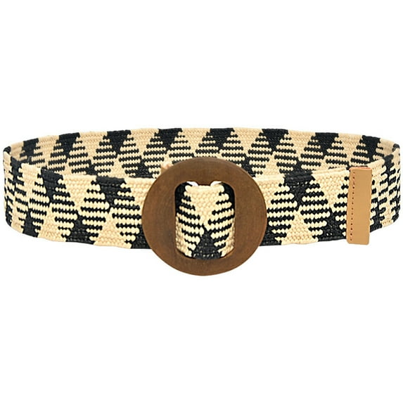 CBGELRT Women Belt Vintage Wide Braided Straw Woven Waist Belts for Dresses Plus Size Wooden Round Buckle Boho Belts Waistband, Beige