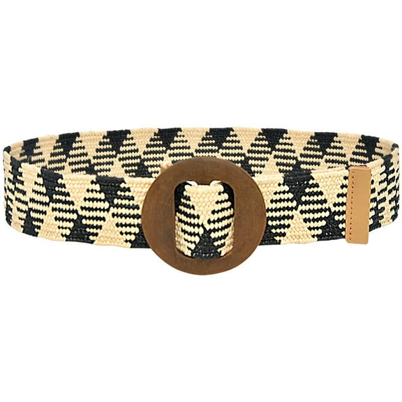 CBGELRT Women Belt Vintage Wide Braided Straw Woven Waist Belts for Dresses Plus Size Wooden Round Buckle Boho Belts Waistband, Beige