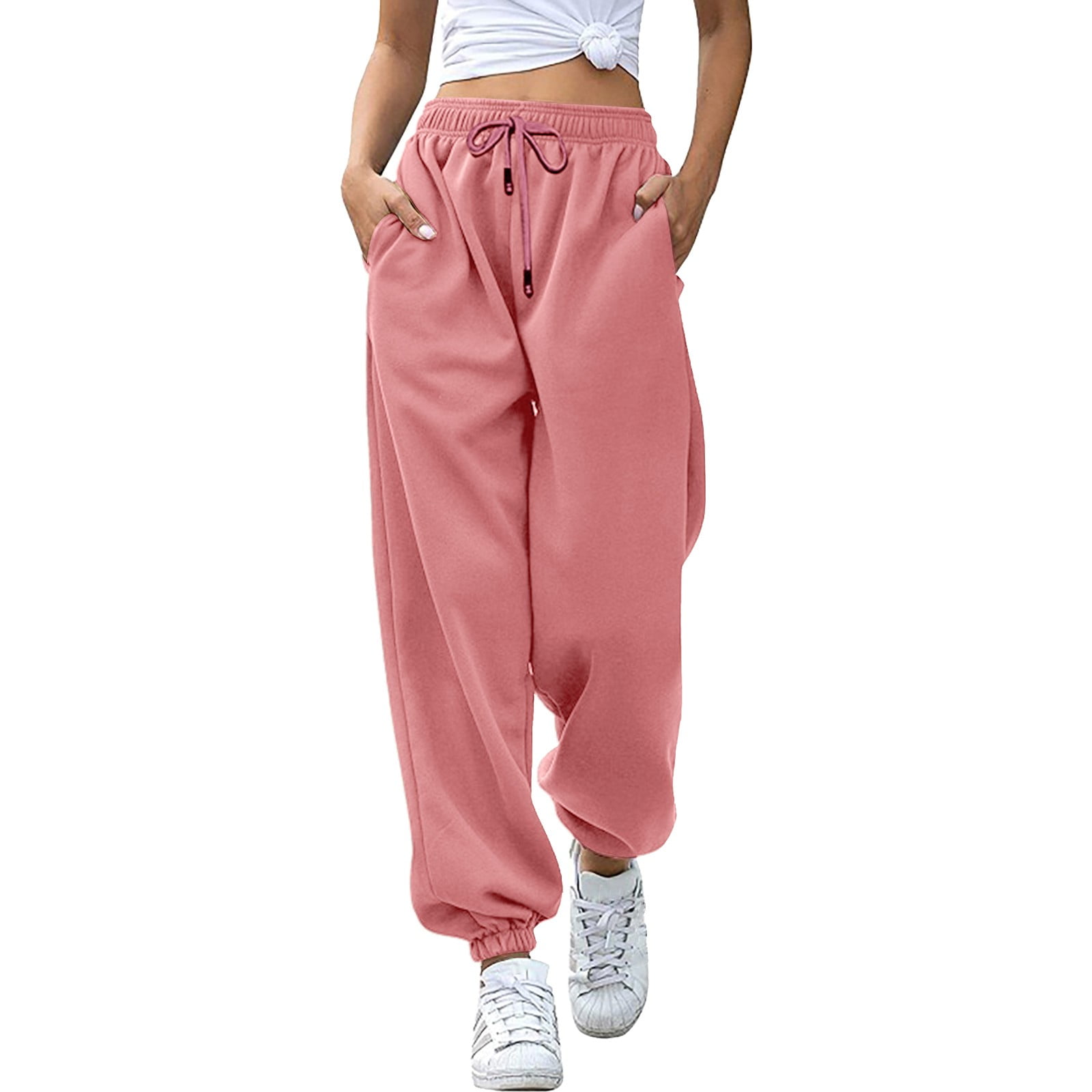 CBGELRT Women Casual Joggers Pants Fashion Streetwear Oversized Sports Wide  Leg Pants Hop Sweatpants High Waist Baggy Trousers 
