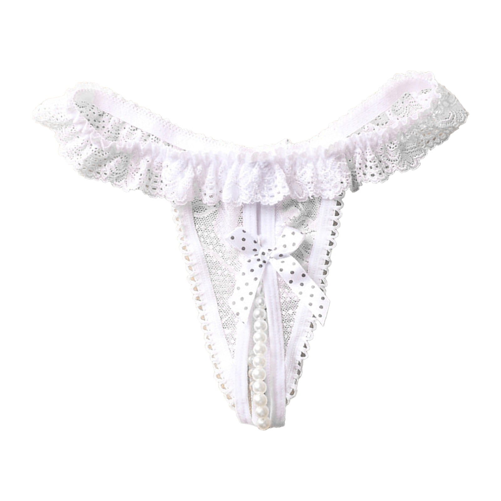 CBGELRT Women's Brief Women's Lingerie Pearl Underwear Lace Panties with  Bow Briefs s Panties One Size White 