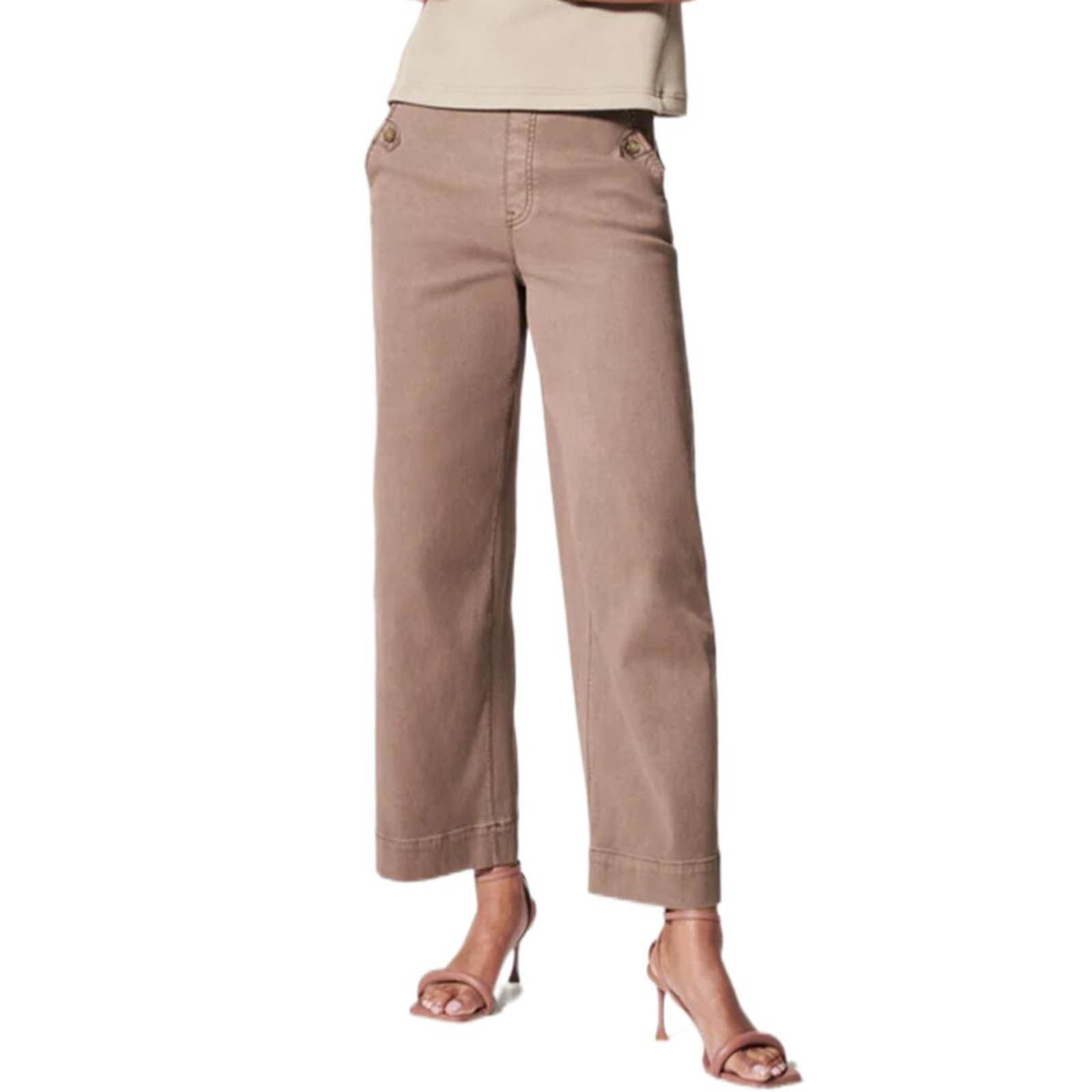 CBGELRT Women's Casual Summer Work Pants High Waisted Flowy Wide Leg  Trousers with Pockets Korean Fashion Solid Cropped Straight Pants XXXXL  Brown 