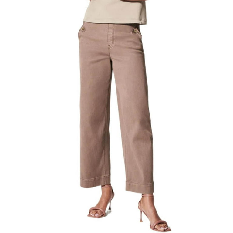 CBGELRT Women's Casual Summer Work Pants High Waisted Flowy Wide Leg  Trousers with Pockets Korean Fashion Solid Cropped Straight Pants XXXXL  Brown