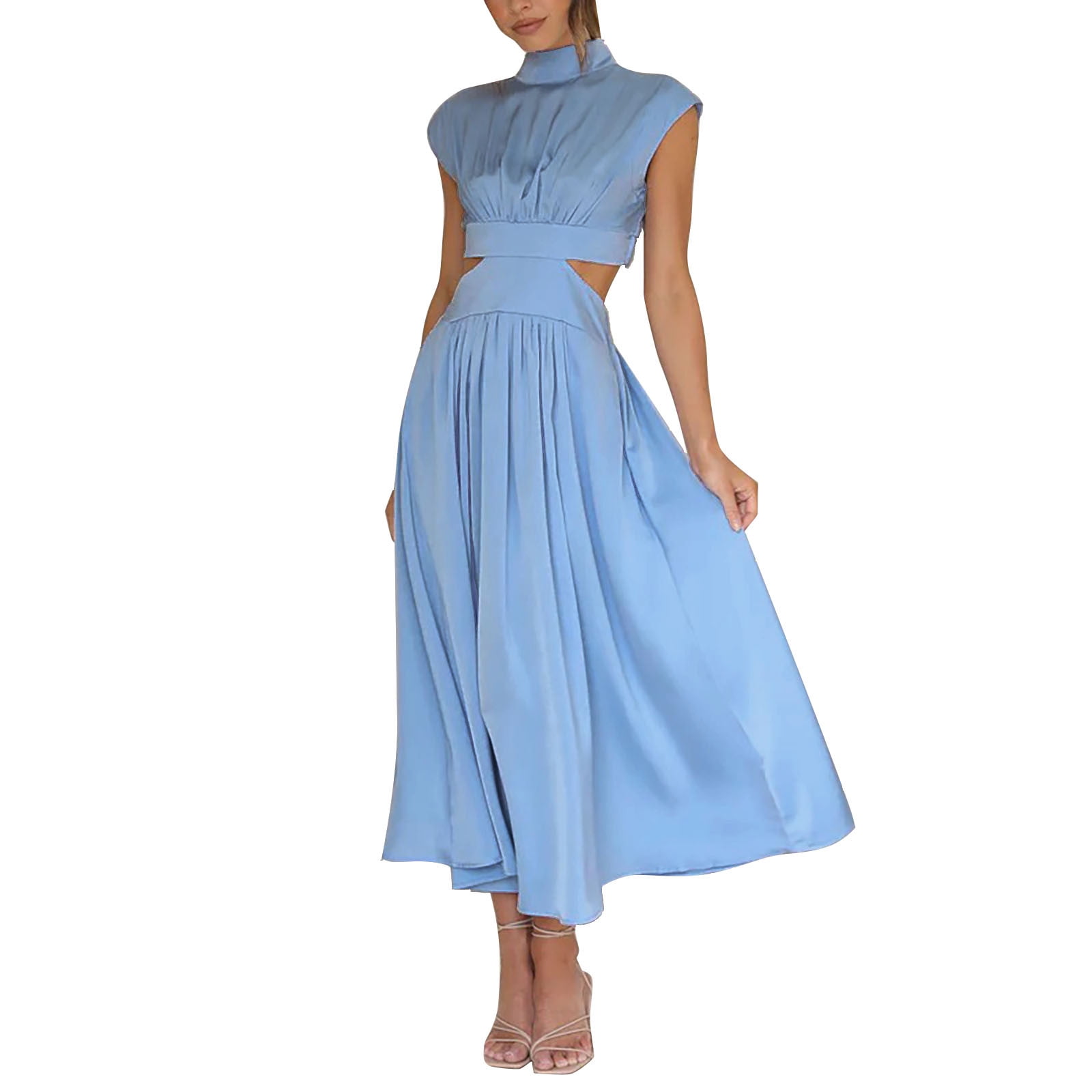 CBGELRT Women's Long Beach Dress Solid Wedding Guest Dresses for Women  Turtle Neck Sleeveless Bodycon Maxi Dresses Light Blue M - Walmart.com