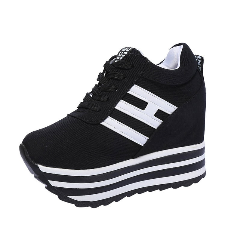Casual Women Platform Shoes Lace Up Wedge High Heel Sport Shoes