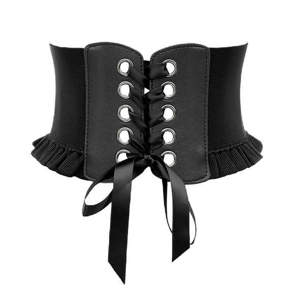 CBGELRT Womens Belts Punk Lace-up Tied Black Leather Belts for Dresses Coats Blouse Retro Waist Cinch Belt Wide Waistband, Black