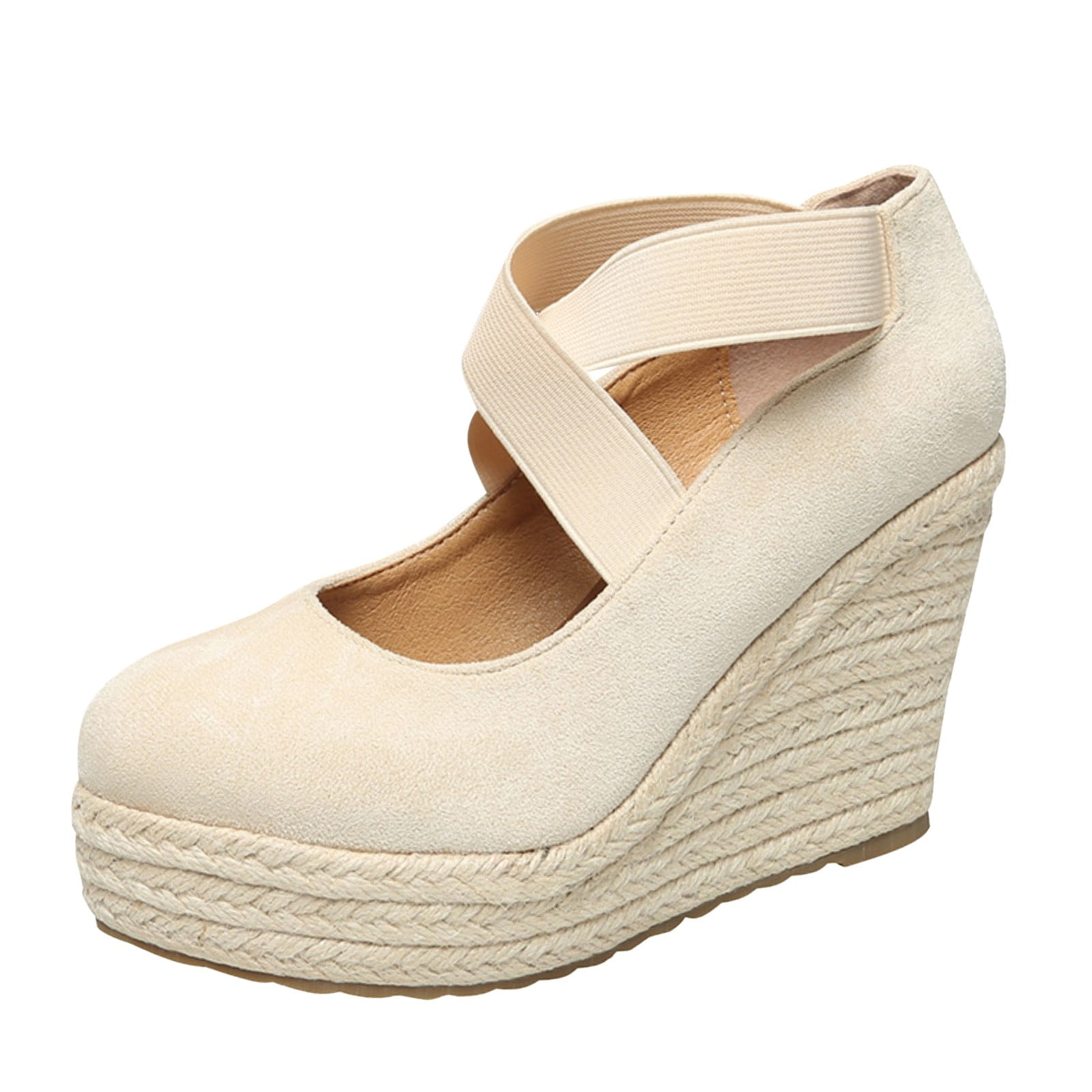 CBGELRT Womens Sandals Beige Beach Heels Sandals for Women Straw Rope