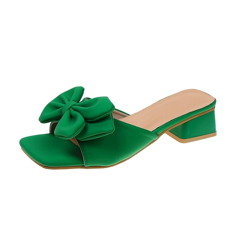 CBGELRT Womens Sandals Green Beach Summer Platform Women Wedge Sandals  Fashion Spring Summer Women Sandals Bow Square Heel Middle Heel Solid  Casual Style Comfortable Walking Sandals for Women 