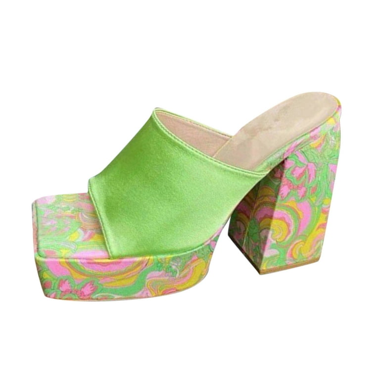 CBGELRT Womens Sandals Green Wide Wedge Sandals for Women Fashion Spring  Summer Women Sandals Thick Soled Heel Super High Heel Toe Cow Flower Print