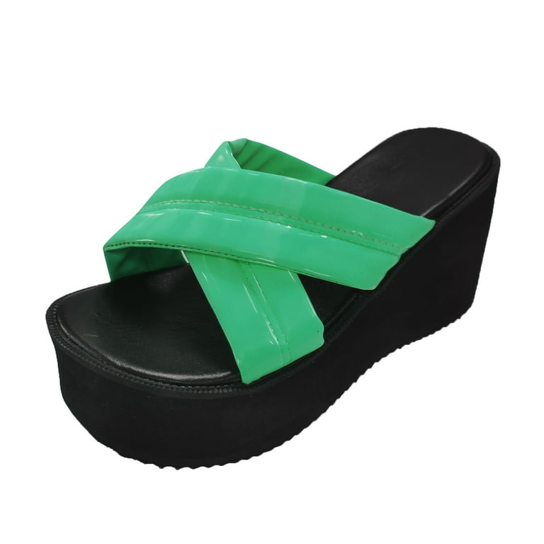 CBGELRT Womens Sandals Green Sandals for Women Arch Fit Women Sandals Heel  Platform Platform Retro Strap Sandals Thick Heel Sandals Wedge Sandals for