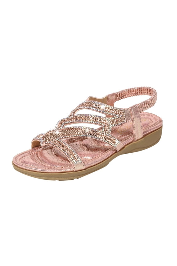 Womens Sandals Pink Lace up Sandals for Women Wide Women Slip On Wedges Sandals Casual Bling Rhinestone Strap Sandals Open Toe Slide Sandals Beach Shoes Wedge Sandals for Women