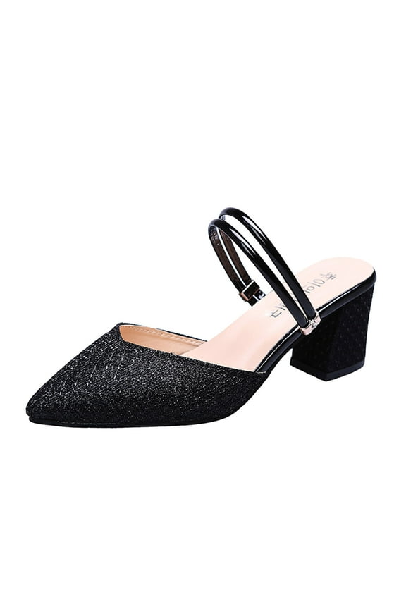 Womens Sandals Sequin Pointed Closed Toe Two Strap High Heeled Sandal Slip On Shoes Dressy Casual Sandals Single Shoes (Black,38)