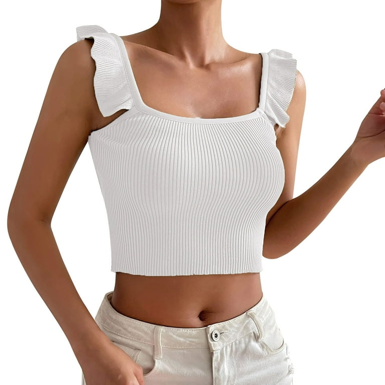 CBGELRT Womens Tops Fashion T-Shirts for Women Flanged Small Flying Sleeves  Crop Slim Top Vest Suspender ,S 