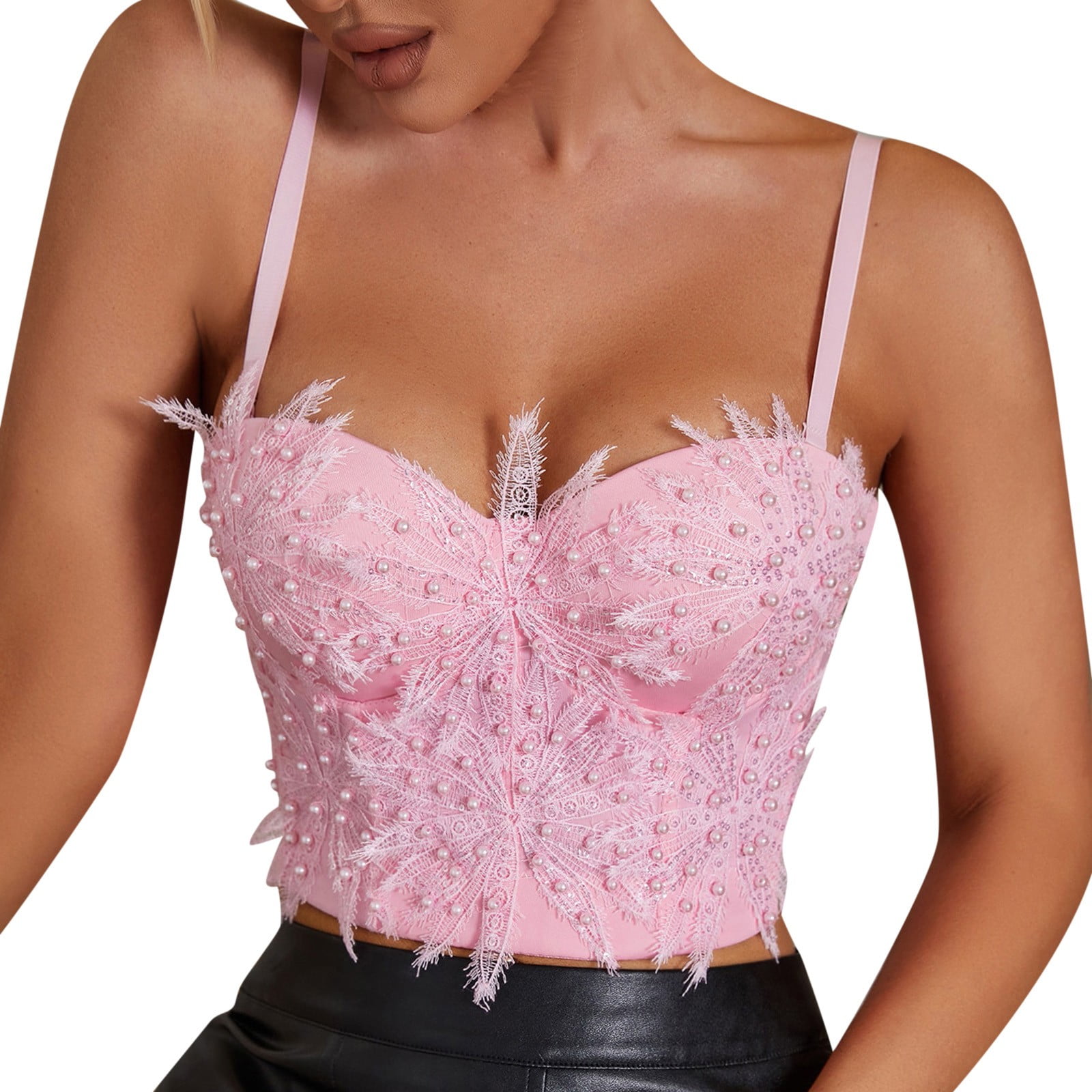 HJTY Women's Corset Top Bustier Corset Top Tight Fitting Corset Tank Top  Straps Top Solid Short Fashion Transition Women's Jacket Women's Jacket,  pink, XXL : : Fashion