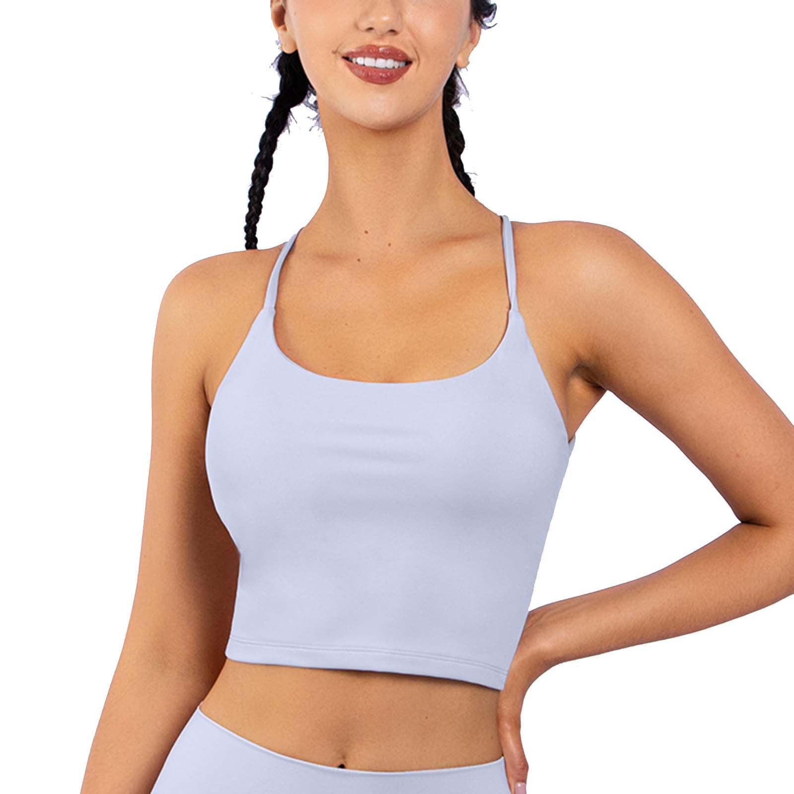 Cathalem Full Support Sports Bra Light Support Workout Longline Yoga Crop  Tank with Removable Cups,Gray M